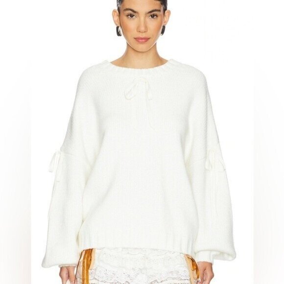 $229 New Cream For Love And Lemons “Jardin” Oversized Bow Sweater #2 Sz Small - Picture 1 of 11